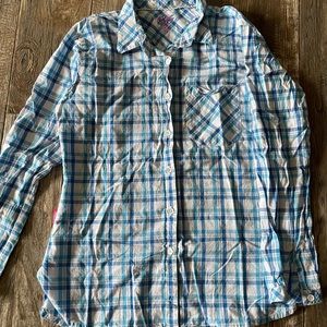 Women White & Blue Plaid Shirt